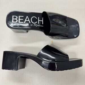 Matisse Beach Black Rubber Slides Chunky Heel Womens 9 Sandal Casual Beachy Shoe